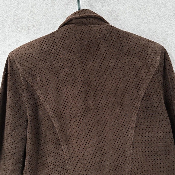 Sheri Bodell Suede Jacket Womens SMALL Brown Eyelet Artsy Zip Up Leather Coat - Picture 7 of 15
